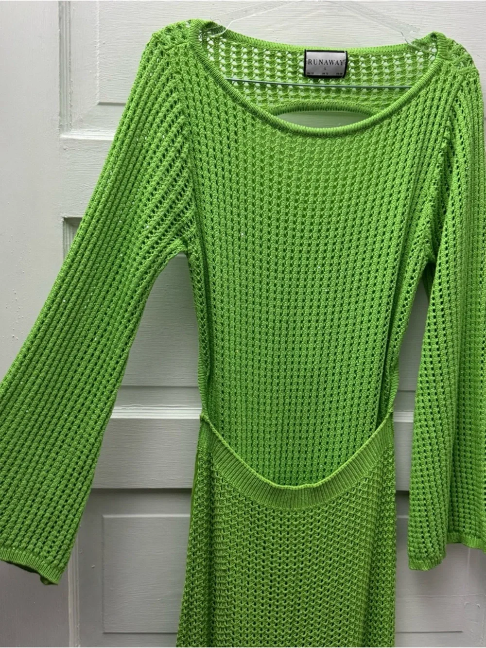 Runaway Lime Green Knit Maxi Dress Open Back Y2K Festival - Picture 3 of 9